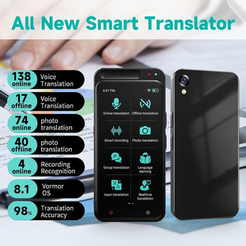 VORMOR Z6 新着言語翻訳デバイス、138 言語および 4.1 インチタッチスクリーンを備えたポータブル翻訳デバイス、スマート音声写真翻訳リアルタイム、ビジネス学習旅行用オフラインオンライン翻訳 (ブラック)