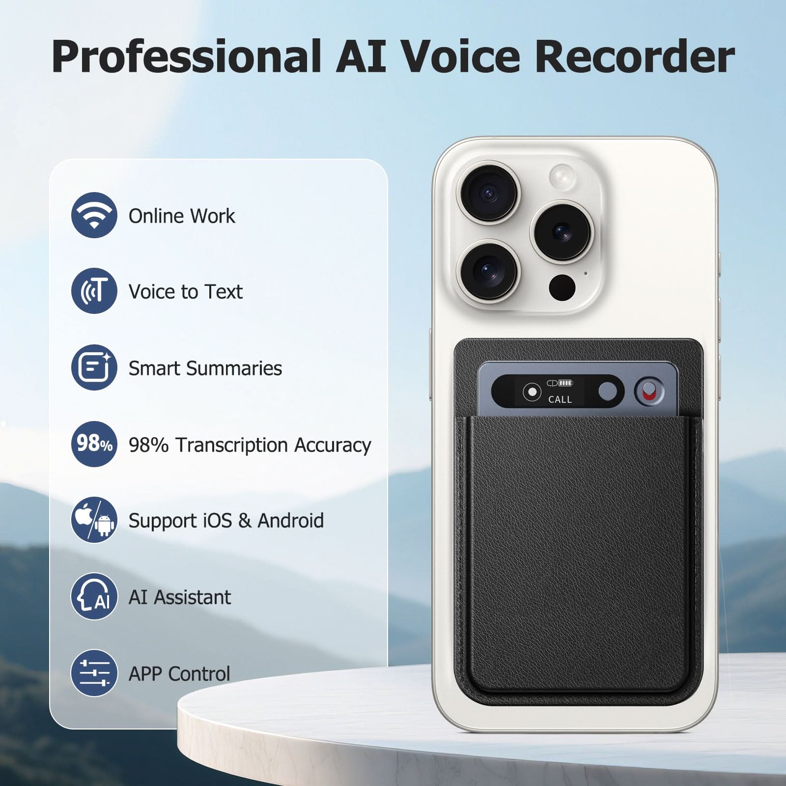 AI Voice Recorder with App Control, Advanced AI Technology for Transcr