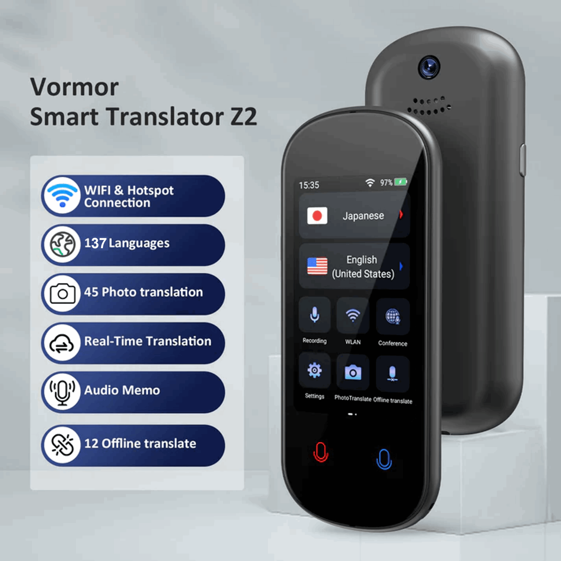 VORMOR Z2 言語翻訳デバイス、最新音声翻訳 Android 8.0 言語 